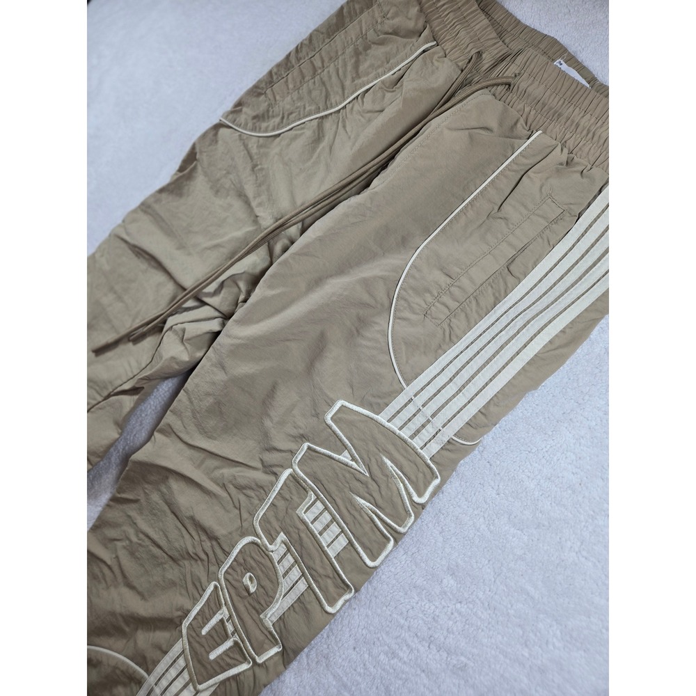 EPTM Mens Tan Ripstop Track Pants Khaki Logo Stripe Adjustable Bungee Size S